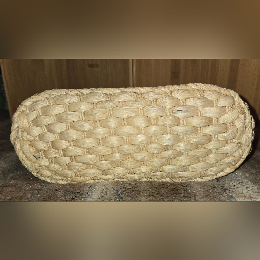 Vtg 1990s Cornhusk Basket Wicker Purse Boho Tropical Print Casual Tote - Picture 6 of 6
